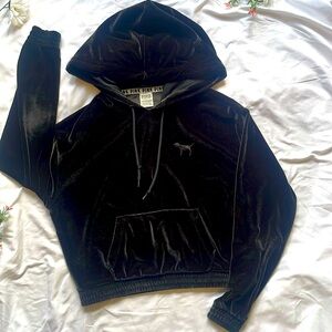 Pink Victoria's Secret Velvet Hoodie - Black , XS (Fits Small